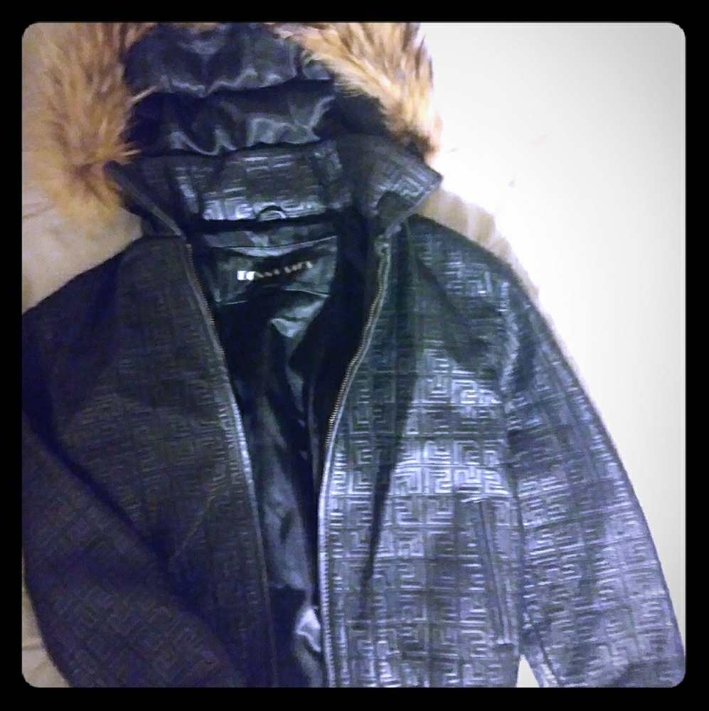 Donna Sacs Leather Jacket W/ Faux Fur Lined Hood